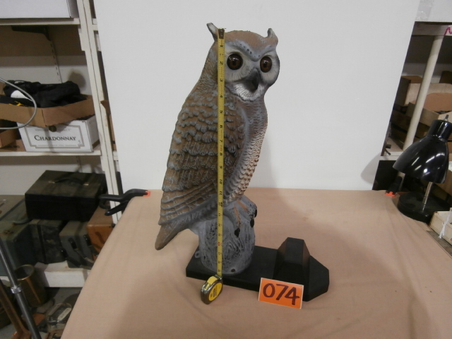 lot 74 image: Large Owl Decoy, Heavy Molded Plastic w Glass Eyes