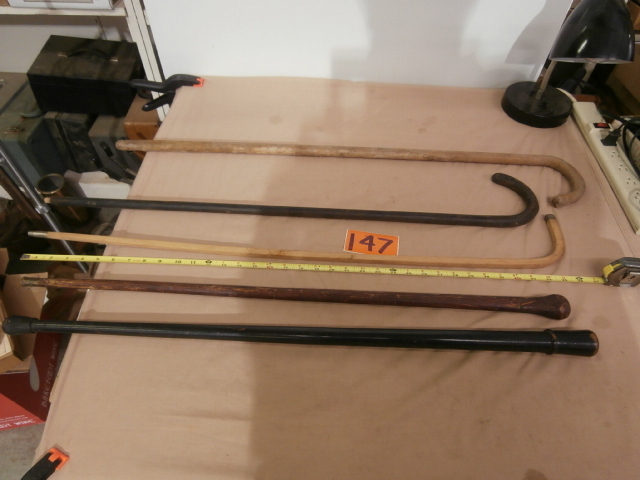 lot 147 image: Five Vintage Walking Canes