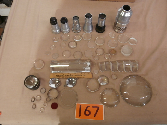 lot 167 image: Group of Glass Lenses, Prisms & Projector Lenses