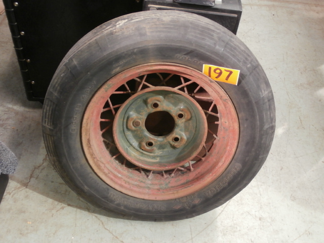 lot 197 image: Vintage Metal Spoke Car Wheel & Tire