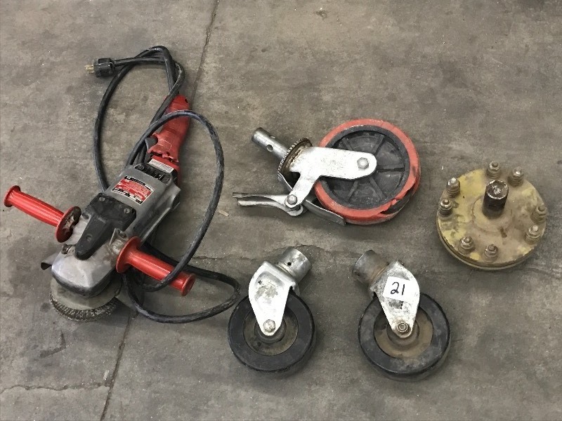 lot 21 image: Caster Wheels, Grinder, Etc