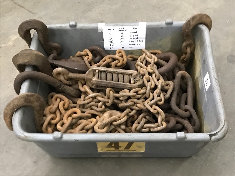 Tote Of Chains With Hooks & Etc