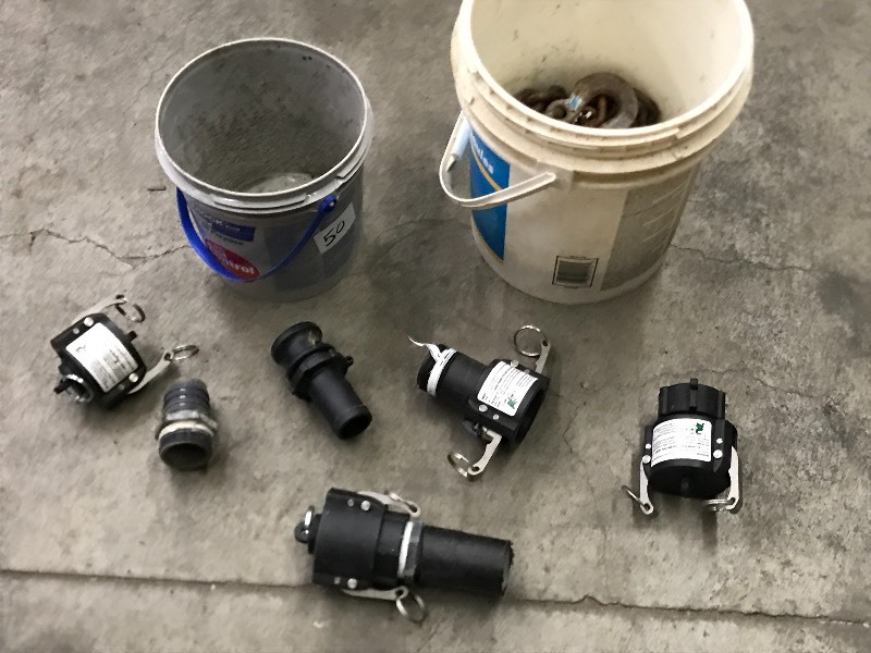 Bucket Of Log Chain & Trash Pump Hose Ends