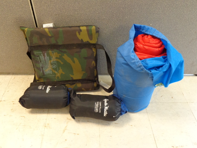 lot 134 image: Sleeping Bag, Camp Pillows and Flotation  Device