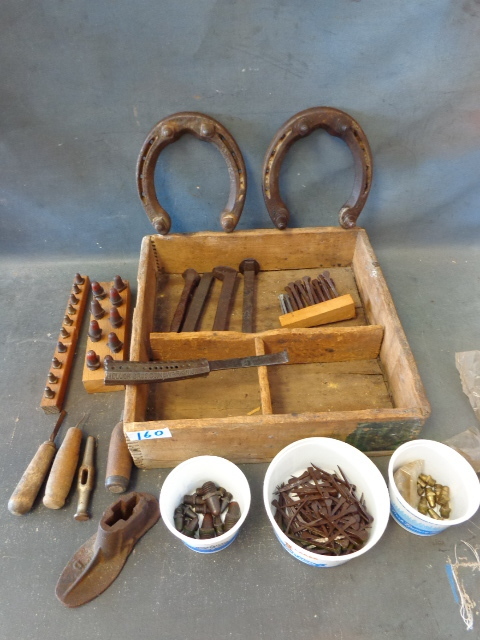 lot 160 image: Vintage steel Horseshoes, Shoe Nails and more