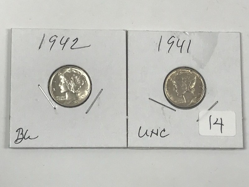 (2) Mercury Dimes 1941 & 1942