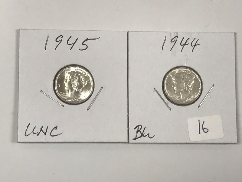 (2) Mercury Dimes 1944 & 1945