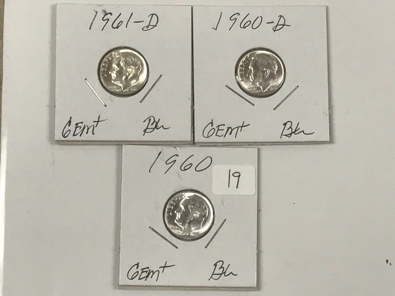 (3) Roosevelt Dimes 1960, 1960-D, 1961-D
