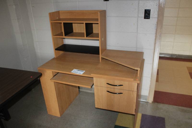 lot 344 image: 2-Drawer Computer Desk w Computer Tray, Bookshelf