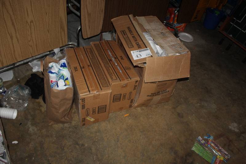 lot 43 image: Lot of (4) Includes 2) Boxes of Lids, 1) Box of Cups, 1) Box of Coffee Mugs