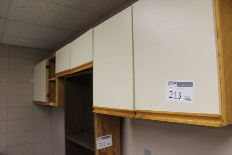 lot 213 image: 5-Piece Wall-Mount Cabinets w Doors, Shelves