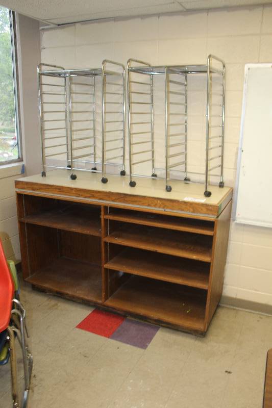 lot 230 image: Bookshelf, 2-Rolling Tray Racks