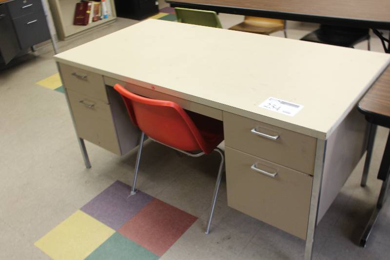 lot 254 image: 5-Drawer Metal Office Desk, Chair
