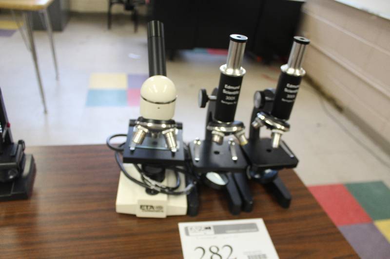 lot 282 image: Lot of (3) Microscopes Includes ETA Cuisinaire, Edmund Scientific 300x