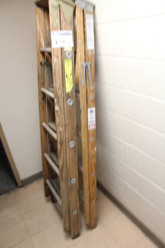 lot 129 image: Lot of (2) 6ft. Wood Ladders