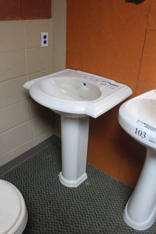 lot 102 image: Double Fixture Pedestal Sink, No Fixtures