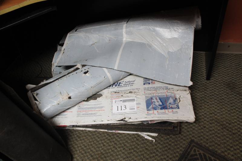 lot 113 image: Lot of (6) Home Building Materials Includes 4) 36in. Wide Rolls Waterproofing, 2) Bundles Shingles