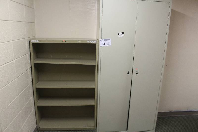 lot 70 image: 4-Shelf Metal Bookcase, 2-Door 5-Shelf Metal Cabinet