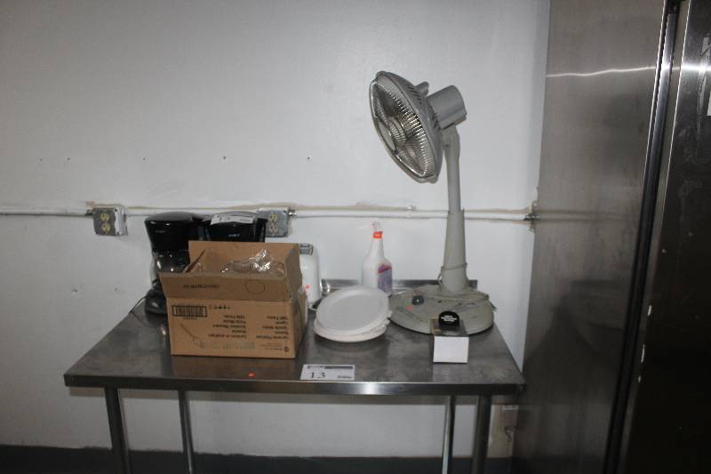 lot 15 image: Coffee Maker x2, Toaster, Fan, Box of Spoons, And More