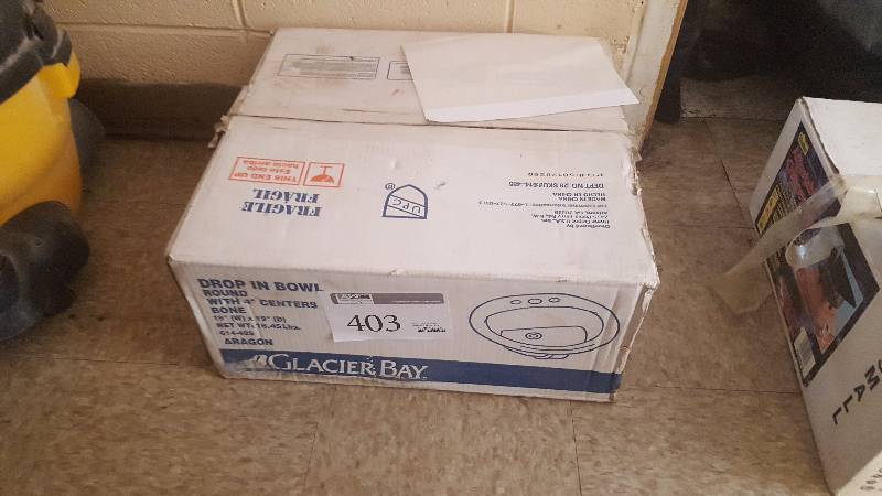 lot 403 image: Glacier Bay Drop In Round Sink Bowl, New in Factory Packaging