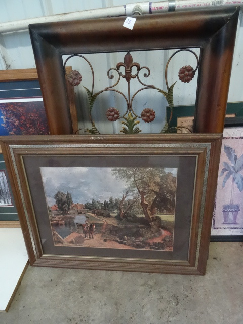 lot 28 image: Framed artist print. Metal wall art...
