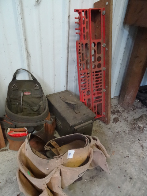 lot 31 image: 2 carpenter work belts. Ammo box....