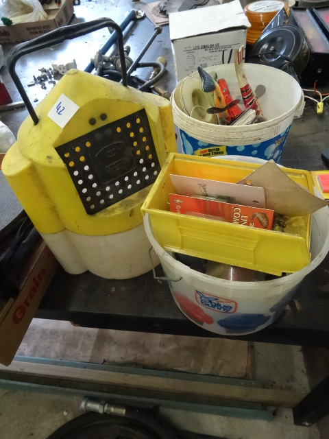 lot 42 image: Minow bucket. And misc fishing tack...