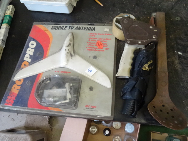lot 49 image: Mobile TV antenna. Box tape dispens...
