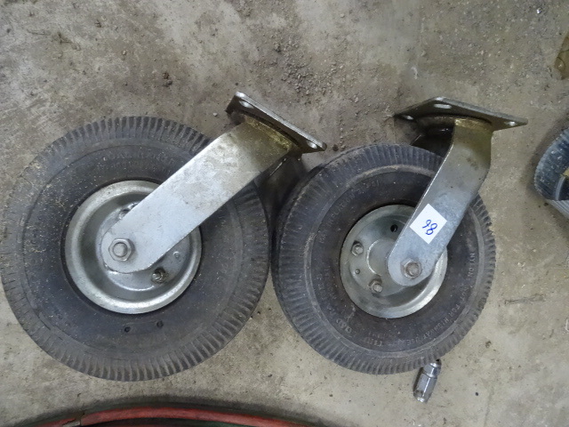 lot 86 image: 2 air filled swivel caster wheels. ...