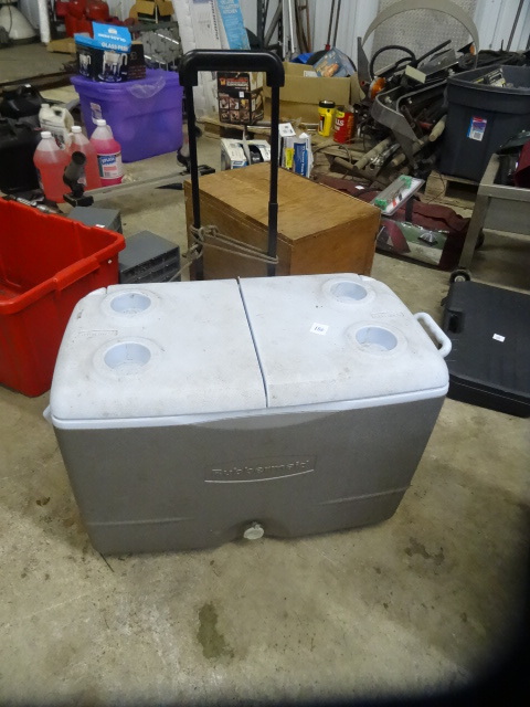 lot 180 image: Rubbermaid cooler on wheels...