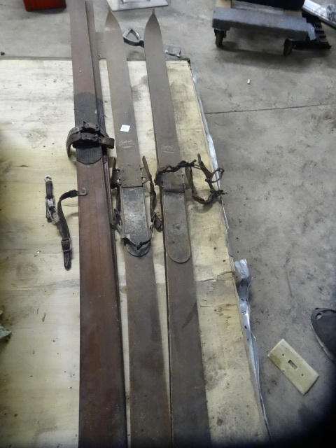 lot 195 image: 2 pair of vintage wood skis...
