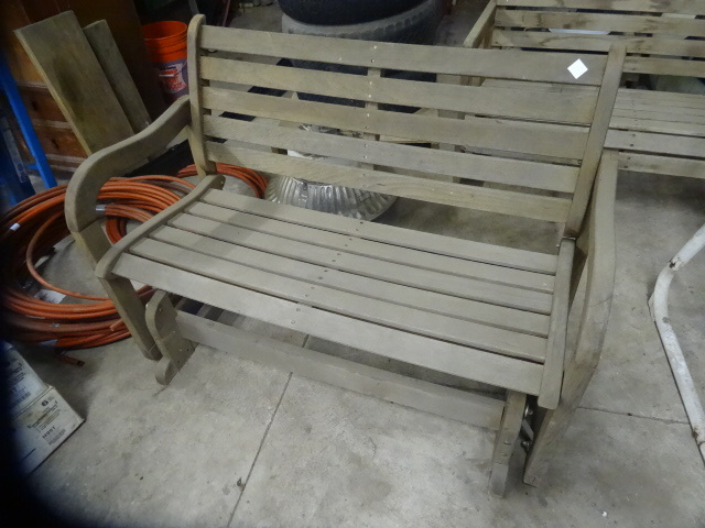 lot 203 image: 2 person glider bench. Wood...