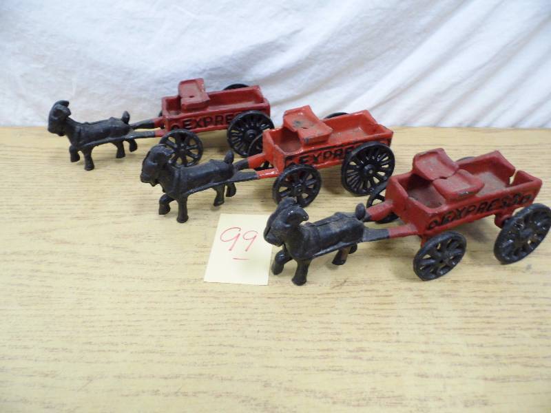 lot 99 image: Lot of 3 Express Horse with Cart Cast Iron Toys