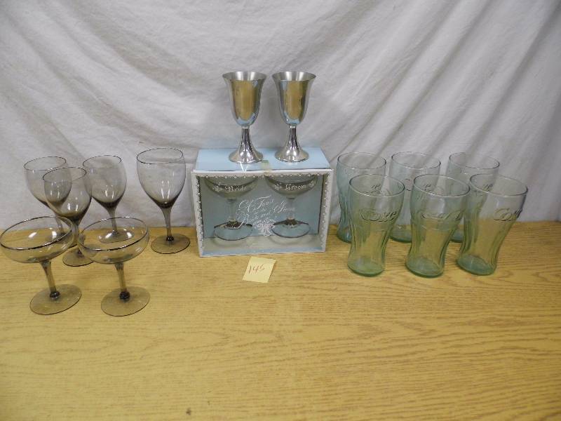 lot 145 image: Coke Glasses - BrideGroom Glasses