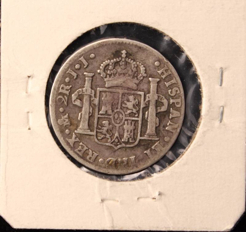 1815-JJ SPANISH COLONY MEXICO SILVER 2 REALES (90% SILVER 6.77 GRAMS)