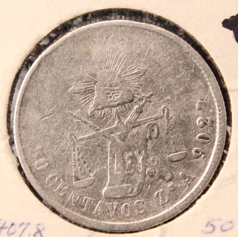 1875 ZsA MEXICO 50 CENTAVOS (90% SILVER 13.54 GRAMS)