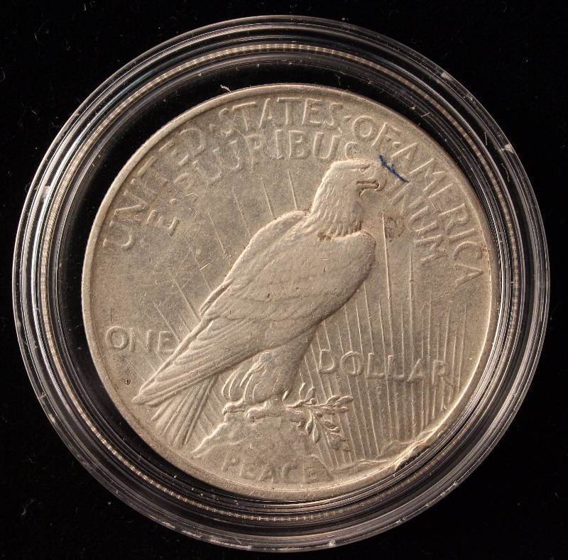 1923-D PEACE SILVER DOLLAR AU IN AIRTITE HOLDER