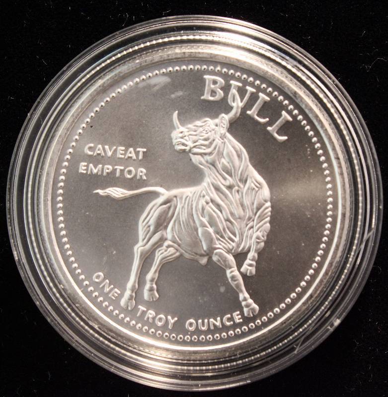 1 TROY OZ. .999 FINE SILVER BULLS & BEARS IN AIRTITE HOLDER