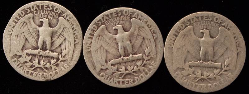 GROUP OF 3 SILVER WASHINGTON QUARTERS 1942, 1942S & 1943