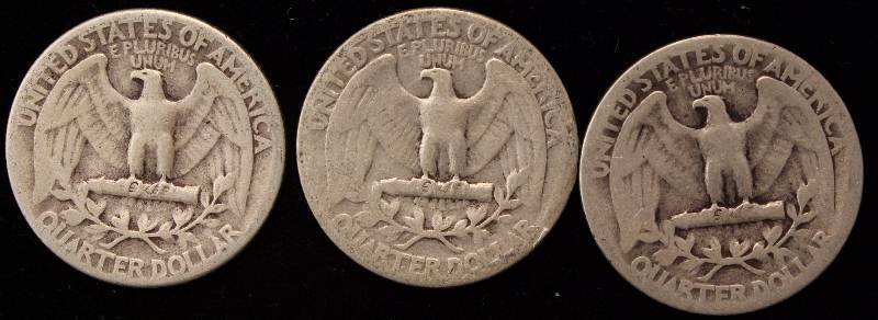 GROUP OF 3 SILVER WASHINGTON QUARTERS 1941, 1942 &1943