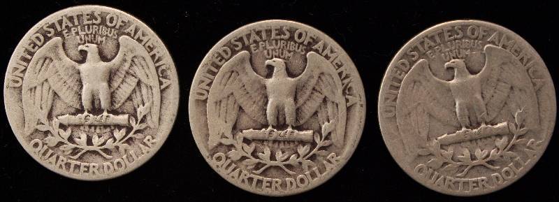 GROUP OF 3 SILVER WASHINGTON QUARTERS 1943, 1944 & 1945