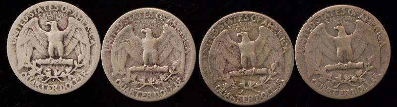 GROUP OF 4 SILVER WASHINGTON QUARTERS 44S, 46, 47, 48