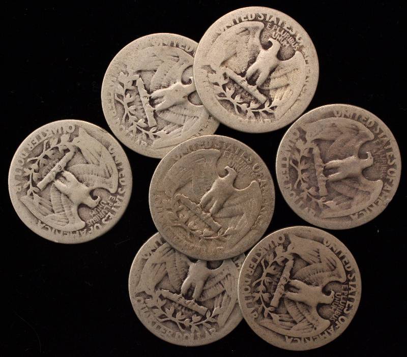 GROUP OF 7 SILVER WASHINGTON QUARTERS FROM THE 1930S
