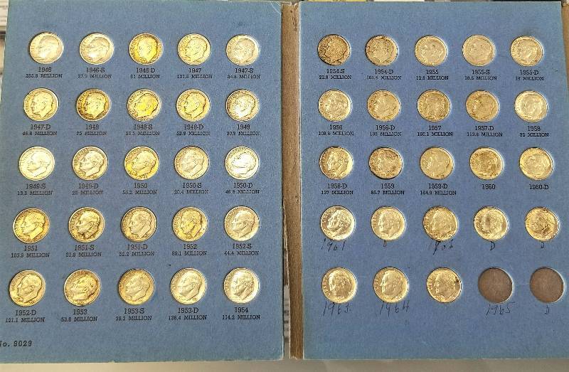 COMPLETE SET OF SILVER ROOSEVELT DIMES 1946-1964 (48 COINS)