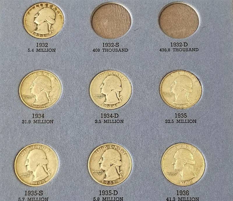 PARTIAL SET OF SILVER WASHINGTON QUARTERS 1932-1945 (35 COINS)
