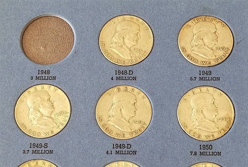 PARTIAL SET OF SILVER FRANKLIN HALF DOLLARS 1948-1963 (30 COINS) SOME BUS