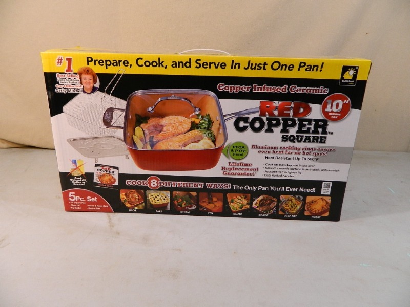 lot 26 image: New Red Copper 5 Pc Pan Set