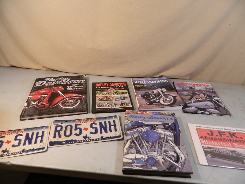 lot 27 image: 5 Harley Davidson Books, License Plates, and More