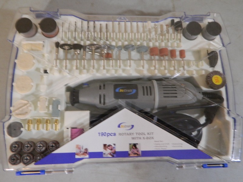 lot 62 image: New 190 Pc Rotary Tool Kit with X-Box