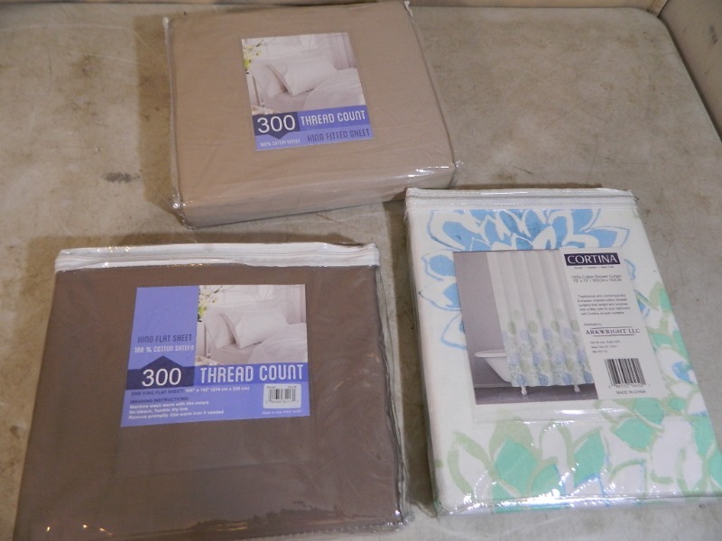 lot 154 image: New Shower Curtain and King Sheets